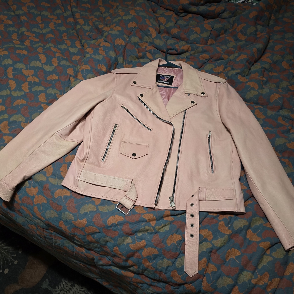 Vintage Pink Leather Jacket Asymmetrical Zipper Cropped